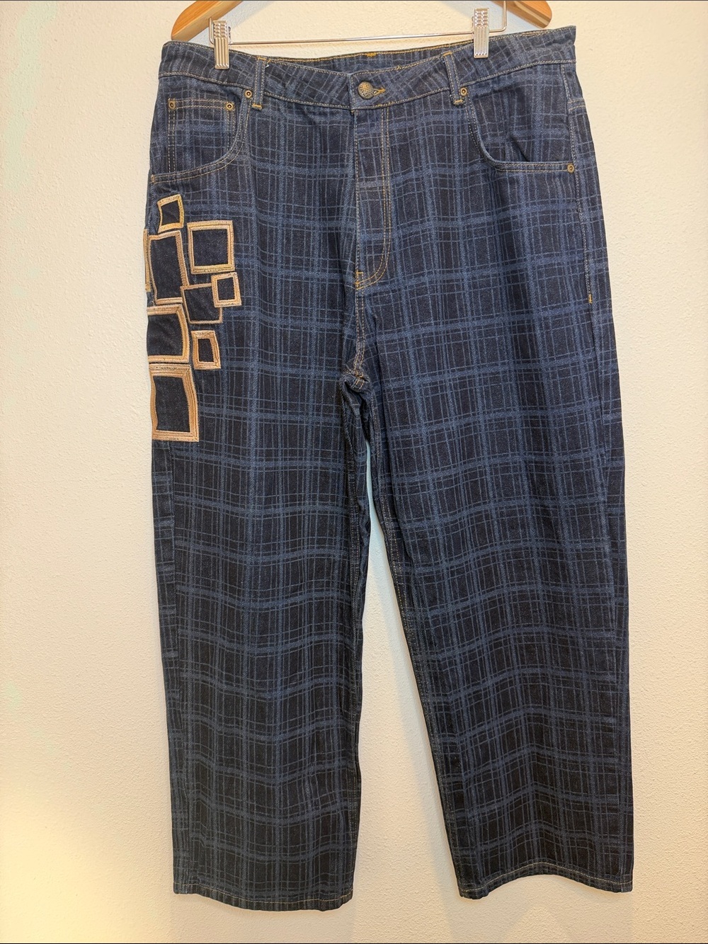 derSchutze “Gallery” laser Printed Baggy Denim Y2K Wide Leg Jeans Size 36 NWOT